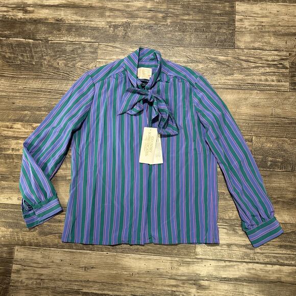 Vtg 90’s Country Sophisticates by Pendleton Shirt Scarf Neck Striped Size 10 Top - Picture 1 of 6